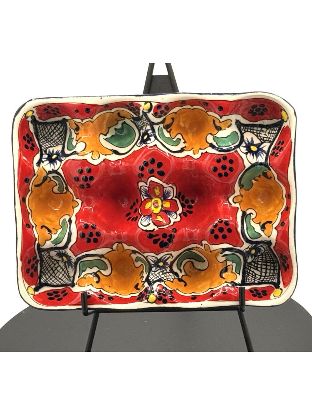 Talavera Mexican Pottery Egg Holder Crate Hand Painted Dozen Floral Art